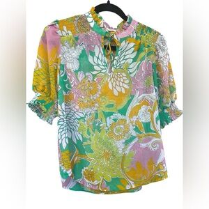 Pleione Sheer Floral Top in Bright Spring Colors